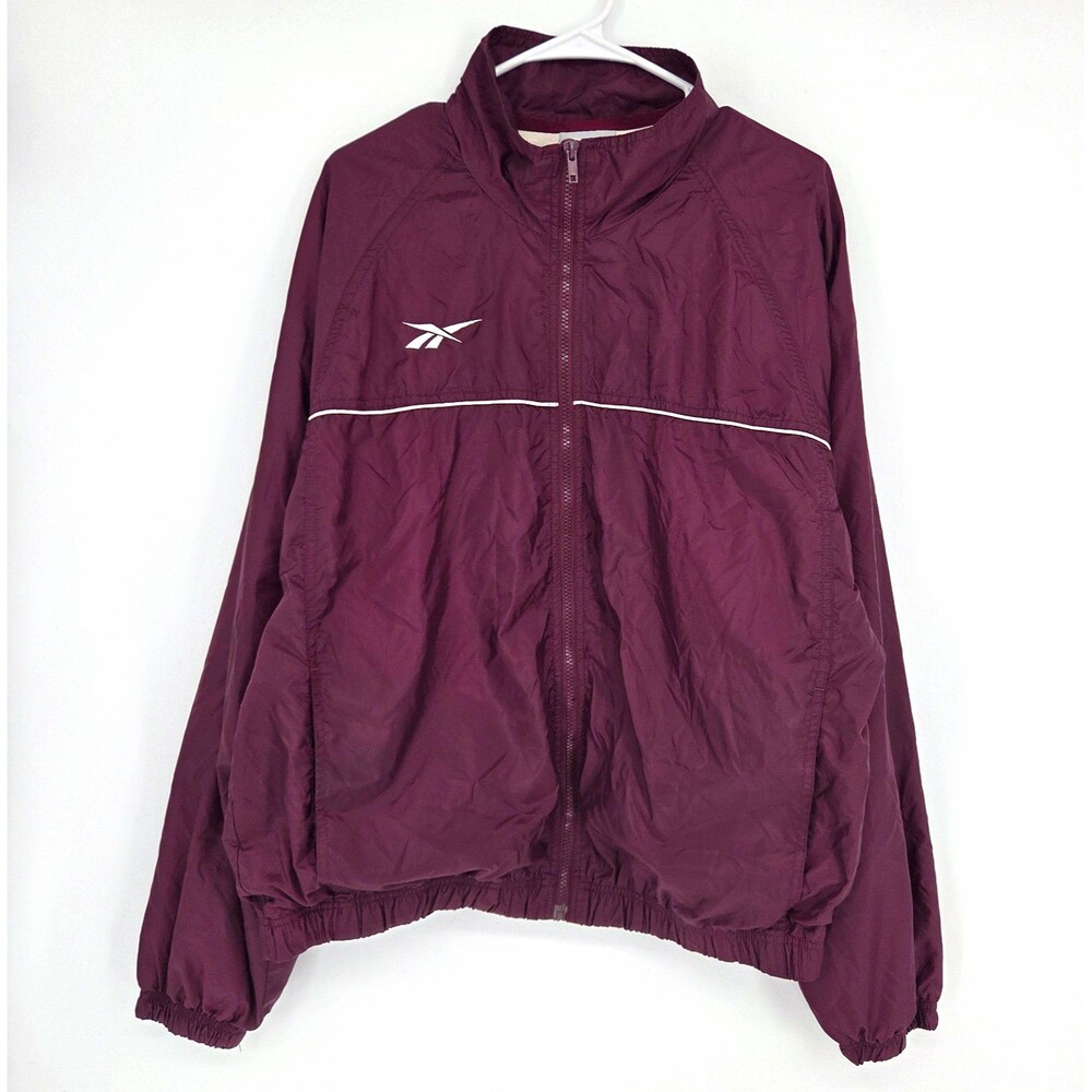 Vintage 90s Mens Reebok Vector Logo Full-zip Windbreaker Track Jacket Maroon LG
